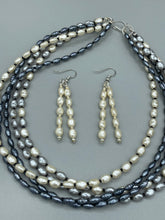 Load image into Gallery viewer, Five strand necklace and white pearl earrings
