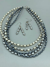 Load image into Gallery viewer, White And Gray Baroque Pearls And Black Glass Beaded Necklace, Shabby Chic, Boho Chic, Nature Inspired