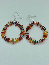 Load image into Gallery viewer, Amber Stone Chip Beaded Hoop Earrings, Hippie Vibe, Shabby Chic, Boho Chic, Nature Inspired, Bohemian