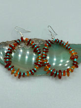 Load image into Gallery viewer, Amber Stone Chip Beaded Hoop Earrings, Hippie Vibe, Shabby Chic, Boho Chic, Nature Inspired, Bohemian