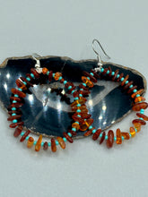 Load image into Gallery viewer, Amber Stone Chip Beaded Hoop Earrings, Hippie Vibe, Shabby Chic, Boho Chic, Nature Inspired, Bohemian