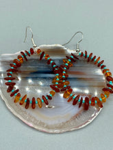 Load image into Gallery viewer, Amber Stone Chip Beaded Hoop Earrings, Hippie Vibe, Shabby Chic, Boho Chic, Nature Inspired, Bohemian