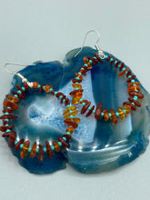 Load image into Gallery viewer, Amber Stone Chip Beaded Hoop Earrings, Hippie Vibe, Shabby Chic, Boho Chic, Nature Inspired, Bohemian