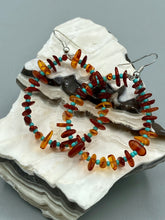 Load image into Gallery viewer, Amber Stone Chip Beaded Hoop Earrings, Hippie Vibe, Shabby Chic, Boho Chic, Nature Inspired, Bohemian