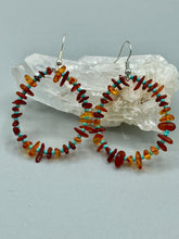 Load image into Gallery viewer, Amber Stone Chip Beaded Hoop Earrings, Hippie Vibe, Shabby Chic, Boho Chic, Nature Inspired, Bohemian