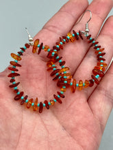 Load image into Gallery viewer, Amber Stone Chip Beaded Hoop Earrings, Hippie Vibe, Shabby Chic, Boho Chic, Nature Inspired, Bohemian