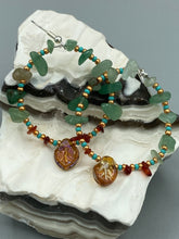 Load image into Gallery viewer, Aventurine And Amber Stone Chip Beaded Hoop Earrings, Hippie Vibe, Shabby Chic, Boho Chic, Nature Inspired, Bohemian