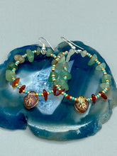 Load image into Gallery viewer, Aventurine And Amber Stone Chip Beaded Hoop Earrings, Hippie Vibe, Shabby Chic, Boho Chic, Nature Inspired, Bohemian