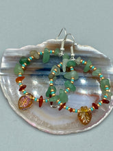 Load image into Gallery viewer, Aventurine And Amber Stone Chip Beaded Hoop Earrings, Hippie Vibe, Shabby Chic, Boho Chic, Nature Inspired, Bohemian
