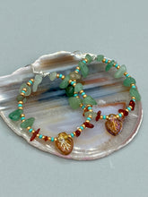Load image into Gallery viewer, Aventurine And Amber Stone Chip Beaded Hoop Earrings, Hippie Vibe, Shabby Chic, Boho Chic, Nature Inspired, Bohemian