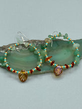 Load image into Gallery viewer, Aventurine And Amber Stone Chip Beaded Hoop Earrings, Hippie Vibe, Shabby Chic, Boho Chic, Nature Inspired, Bohemian