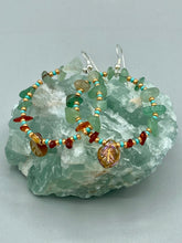 Load image into Gallery viewer, Aventurine And Amber Stone Chip Beaded Hoop Earrings, Hippie Vibe, Shabby Chic, Boho Chic, Nature Inspired, Bohemian