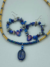 Load image into Gallery viewer, Necklace and lapis hoop earrings set