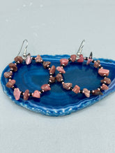 Load image into Gallery viewer, Rhodonite Stone Chip Beaded Hoop Earrings, Hippie Vibe, Shabby Chic, Boho Chic, Nature Inspired, Bohemian