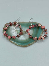 Load image into Gallery viewer, Rhodonite Stone Chip Beaded Hoop Earrings, Hippie Vibe, Shabby Chic, Boho Chic, Nature Inspired, Bohemian
