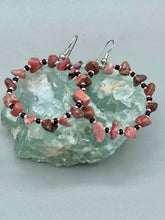 Load image into Gallery viewer, Rhodonite Stone Chip Beaded Hoop Earrings, Hippie Vibe, Shabby Chic, Boho Chic, Nature Inspired, Bohemian