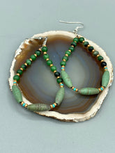 Load image into Gallery viewer, Fashionable forest green magnesite and ruby zoisite stone beaded fish hook earrings complete the hippie vibe, shabby chic, boho chic, and nature-inspired bohemian look. Measurements: 2 1/2" length