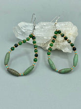 Load image into Gallery viewer, Fashionable forest green magnesite and ruby zoisite stone beaded fish hook earrings complete the hippie vibe, shabby chic, boho chic, and nature-inspired bohemian look. Measurements: 2 1/2" length