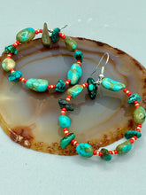 Load image into Gallery viewer, Blue-Green Magnesite Stone Beaded Hoop Earrings, Hippie Vibe, Shabby Chic, Boho Chic, Nature Inspired, Bohemian