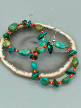 Load image into Gallery viewer, Blue-Green Magnesite Stone Beaded Hoop Earrings, Hippie Vibe, Shabby Chic, Boho Chic, Nature Inspired, Bohemian