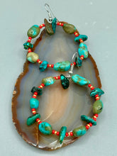 Load image into Gallery viewer, Blue-Green Magnesite Stone Beaded Hoop Earrings, Hippie Vibe, Shabby Chic, Boho Chic, Nature Inspired, Bohemian