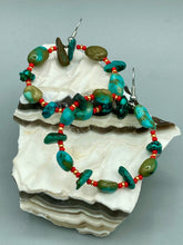 Load image into Gallery viewer, Blue-Green Magnesite Stone Beaded Hoop Earrings, Hippie Vibe, Shabby Chic, Boho Chic, Nature Inspired, Bohemian