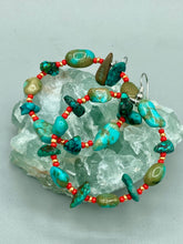 Load image into Gallery viewer, Blue-Green Magnesite Stone Beaded Hoop Earrings, Hippie Vibe, Shabby Chic, Boho Chic, Nature Inspired, Bohemian