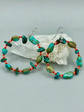 Load image into Gallery viewer, Blue-Green Magnesite Stone Beaded Hoop Earrings, Hippie Vibe, Shabby Chic, Boho Chic, Nature Inspired, Bohemian