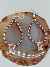 Load image into Gallery viewer, This piece of jewelry features Koi fish glass beads accented with teal, red, and gold glass beads. The fish have intricate details, including fins and eyes, creating a vibrant, colorful look. Measurements: 2 3/4” in length
