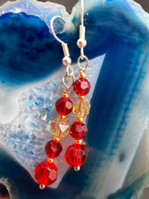 Load image into Gallery viewer, Vibrant Gold and Red Glass Beads Fish Hook style Earrings 1"