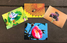 Load image into Gallery viewer, Assortment Vibrant High Quality Bee Photography Blank Note CardsThis set of blank greeting cards includes a mixed set of vibrant photographs of bees, capturing the beauty of nature in beautiful colors. A perfect way to send a special note for any occasion and make someone’s day brighter. Enjoy the idyllic summertime feel with these nature-inspired photography cards.