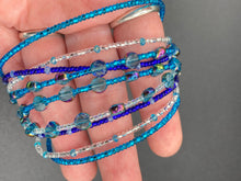 Load image into Gallery viewer, This Ocean Blue Waves Nine Stands Glass Beaded Chunky Wide Bracelet is the ideal accessory for any summer seaside look. Measurements: 8" in length