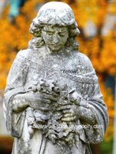 Load image into Gallery viewer, Send your loved one a special message of sympathy with this Cemetery Angel Sympathy Card. The card features a beautiful photograph of a cemetery angel statue with vibrant yellow fall foliage in the background. Perfect for any occasion to let someone know you care.