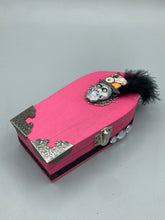 Load image into Gallery viewer, Misfit Small Wood Coffin Ring Box, Gothic Vintage Evil Carnival Ringleader, Calavera De La Muerte