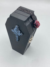 Load image into Gallery viewer, Vintage Inspired Wood Coffin Ring Box or Jewelry Box And Spooky But Cute VooDoo Doll