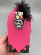 Load image into Gallery viewer, Misfit Small Wood Coffin Ring Box, Gothic Vintage Evil Carnival Ringleader, Calavera De La Muerte