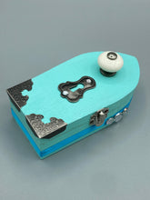 Load image into Gallery viewer, Whimsical Fairy Wood Coffin Box, Steampunk Inspired Keepsake Box, Mystical Witchy Pastel Goth Altar Trinket Box, Magical Princes Butterfly