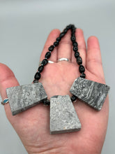 Load image into Gallery viewer, Large Trapezoid Shaped Picasso Jasper Stone And Black Agate Beaded Necklace, Hippie Lovers Genuine Stone, Bohemian

