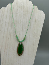 Load image into Gallery viewer, Dark Green Agate Geode Sliced Stone Chip Necklace, Hippie Crystal Jewelry, Shabby Boho Chic, Natural Gemstone
