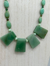 Load image into Gallery viewer, Large Trapezoid Shaped Green Aventurine Stone And Mint Color Melon Beaded Necklace, Hippie Lovers Genuine Stone, Bohemian
