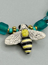 Load image into Gallery viewer, Honey Bee Pendant With Teal, Gold, And Turquoise Beaded Necklace, Summer Hippie Nature Lovers
