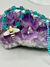 Load image into Gallery viewer, Honey Bee Pendant With Teal, Gold, And Turquoise Beaded Necklace, Summer Hippie Nature Lovers
