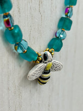Load image into Gallery viewer, Honey Bee Pendant With Teal, Gold, And Turquoise Beaded Necklace, Summer Hippie Nature Lovers
