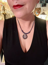 Load image into Gallery viewer, Dark Gray-blue Agate Geode Sliced Stone Chip Necklace, Hippie Crystal Jewelry, Shabby Boho Chic, Natural Gemstone
