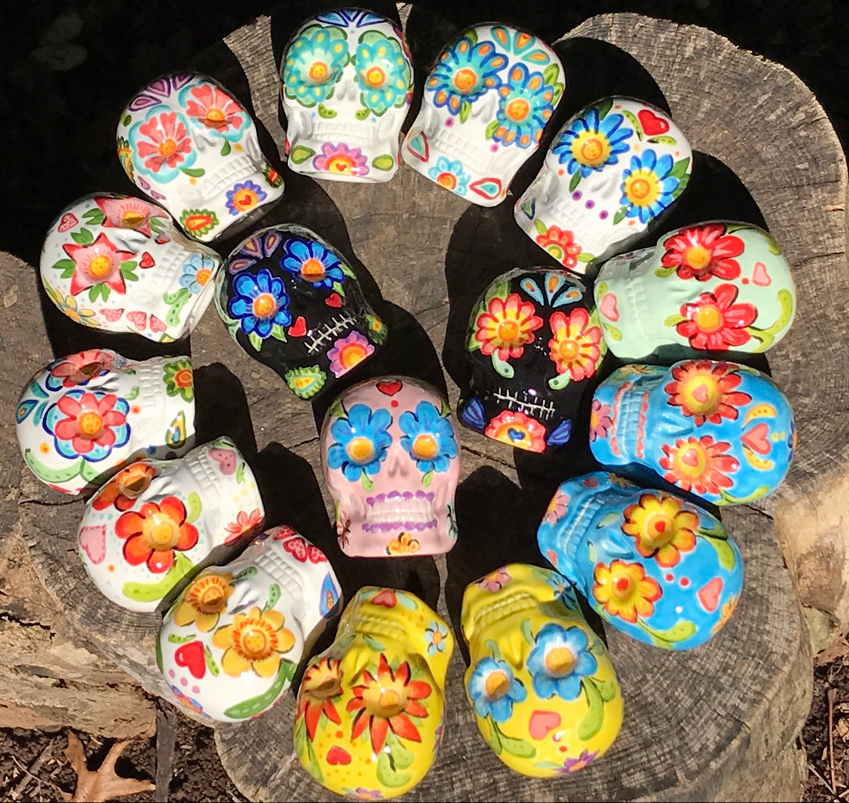 Day of the dead hand painted ceramic sugar skulls, dia de los muertos calaveras 