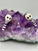 Load image into Gallery viewer, Peruvian Ceramic Skull Bead With Spine Earrings, Pastel Goth, Dia De Los Muertos Calavera, Day of the Dead Jewelry, La Catrina
