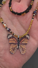 Load and play video in Gallery viewer, Sterling Silver Monarch Butterly Pendant Glass Bead Necklaces, Shabby Chic, Hippie Nature Lovers Jewelry, Summer Look
