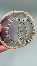 Load and play video in Gallery viewer, White Moon Stone Chip Beaded Hoop Earrings, Hippie Vibe, Shabby Chic, Boho Chic, Nature Inspired, Bohemian
