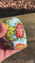 Load and play video in Gallery viewer, Mini Dia De Los Muertos Mini Ofrenda Calavera, Nature Inspired Hand Painted Light Blue Ceramic Skully, Day of the Dead Ceramic Skull, La Muerte Calaca
