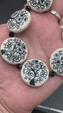 Load and play video in Gallery viewer, Large Black And White Tree Printed Round Stone Beaded Necklace, Nature Inspired Jewelry With Matching Earrings, Tree of Life Hippie Jewelry
